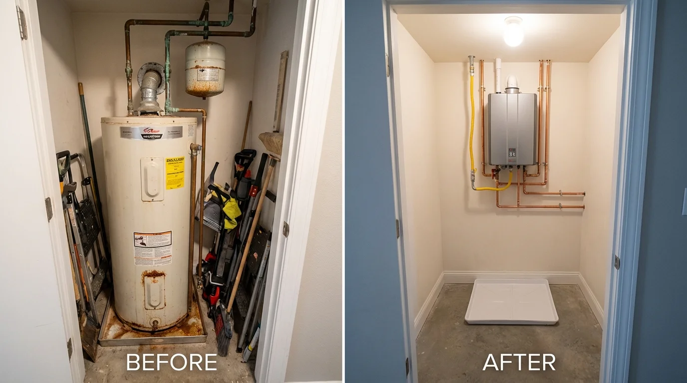 Tank water heater versus wall-mounted tankless unit comparison for Chandler, TX homeowners