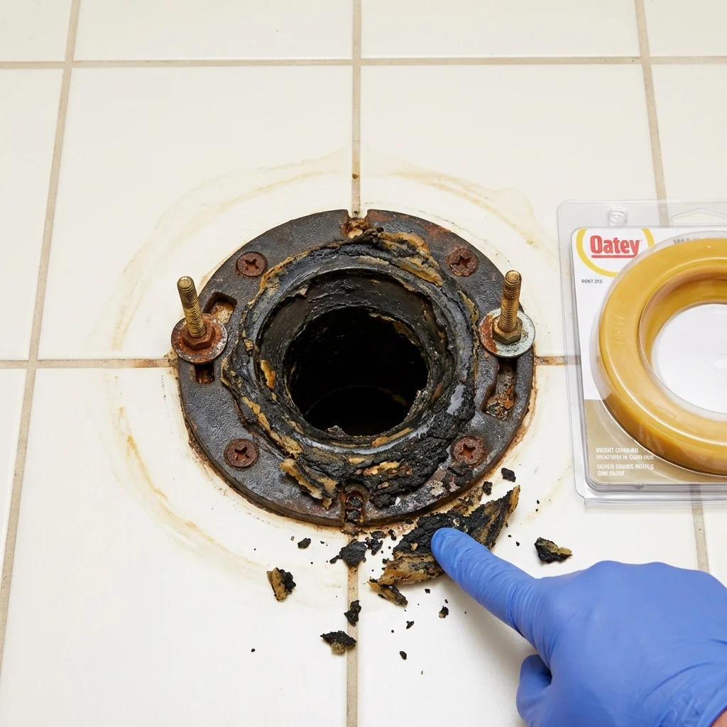 Failed wax ring showing water seepage at the base of a toilet in a Chandler, TX home